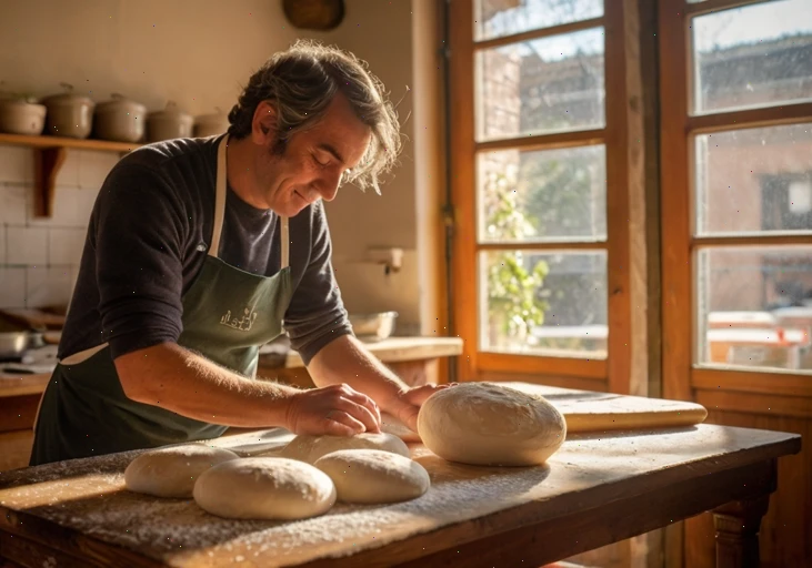 Pizzaiolo impasta durante un corso pizzaiolo in Italia
