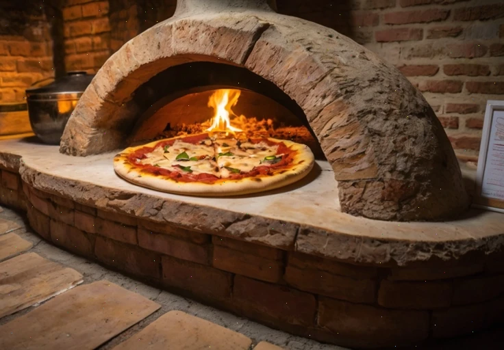 Pizza cuoce in forno a legna durante un corso